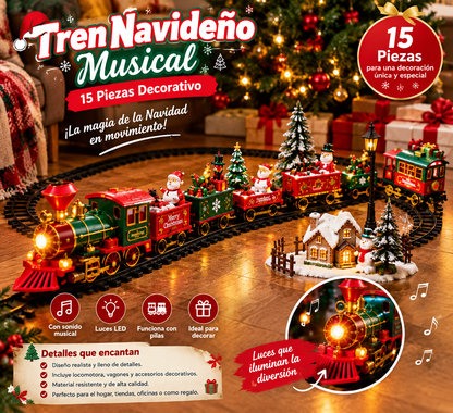 Tren Navideño Musical 15 Pcs Decorativo