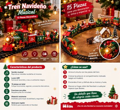 Tren Navideño Musical 15 Pcs Decorativo
